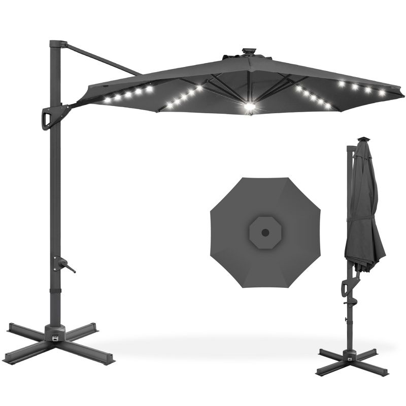 Best Choice Products 10ft 360-Degree Solar LED Lit Cantilever Patio Umbrella, Outdoor Hanging Shade, 1 of 9
