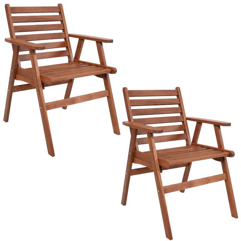 Sunnydaze Outdoor Meranti Wood with Teak Oil Finish Modern Rustic Patio Dining Arm Chair - Brown - 2pk, 1 of 12