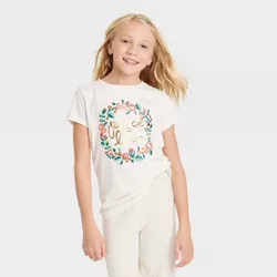 Girls' Printed Short Sleeve Graphic T-Shirt - Cat & Jack™ Cream