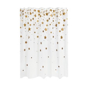 iDESIGN 72"x72" Falling Stars PEVA Bathroom Shower Curtain White/Gold - 1 of 4