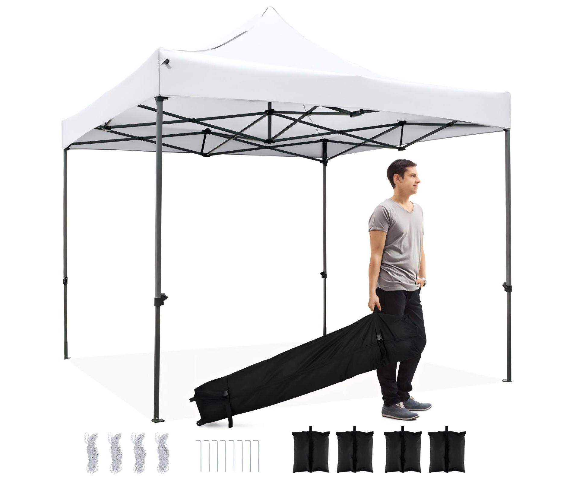 10x10 Pop Up Canopy Tent 10.1 ft Tall with 420D PU Coated Top and 2-Wheel Rolling Bag
