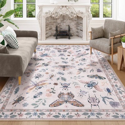 Lahome Machine Washable Back to College Series Animal Life Insects Area Rug - Nature-Inspired Carpet for Living Room, School, Bedroom, or Entryway
