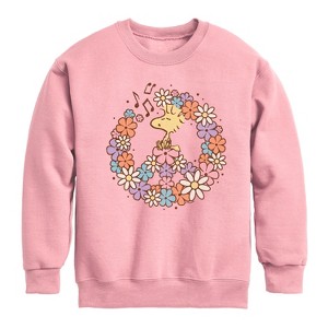 Boys' - Peanuts - Floral Peace Sign Woodstock Graphic Long Sleeve Fleece Sweatshirt - 1 of 4