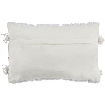 Ivory Embroidered Bohemian Rectangular Throw Pillow