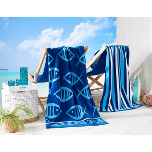 2pk 30" x 60" Print and Stripe Cotton Beach Towels - Great Bay Home - 1 of 4