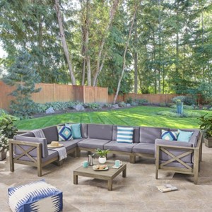 Brava 9pc Acacia Sectional Sofa Set - Gray/Dark Gray - Christopher Knight Home - 1 of 4
