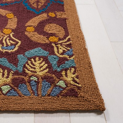 Handmade Burgundy Floral Synthetic Area Rug 5' x 8'