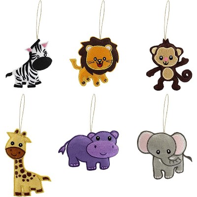 Darware Plush Animal Christmas Tree Ornaments 6pc Set; Holiday Craft Baby Shower Decoration