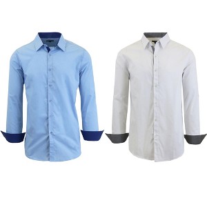 Galaxy By Harvic Men's Long Sleeve Slim-Fit Solid Dress Shirts-2 Pack - 1 of 4