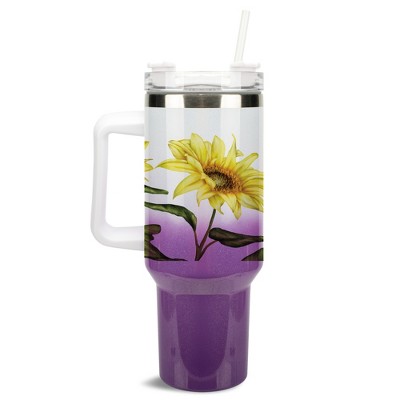 Elanze Designs Happy Yellow Sunflowers Flower Garden 40 oz. Stainless Steel, Large Water Bottle Coffee Mug, Spill & Leak Resistant, Thermal Travel