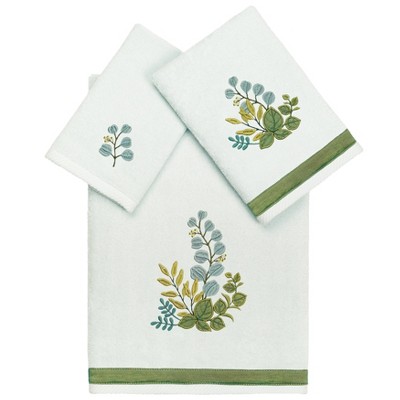 Ebru Autumn Leaves Embroidered Bath & Hand Towel Set Bathroom%100 Turkish Cotton