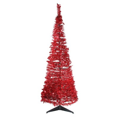 Northlight 6' Prelit Artificial Christmas Tree Red Tinsel Pop-Up - Clear Lights