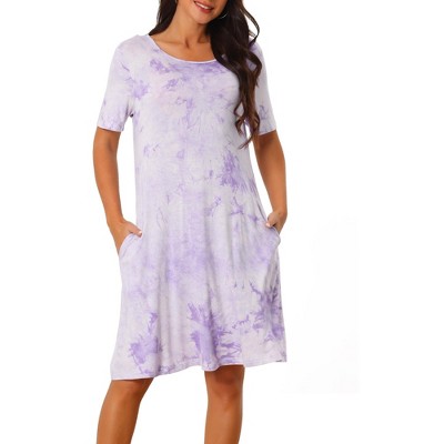 Seta T Women's Casual Loose Round Neck Short Sleeve Pockets Swing Dress
