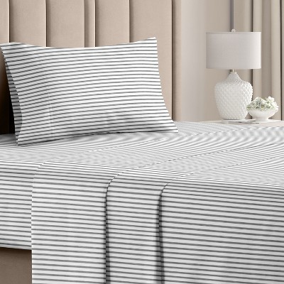 Cgk Linens 3 Piece Microfiber Sheet Set In Grey Stripe 2, Size Twin 