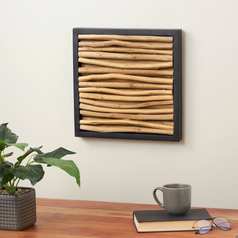 Olivia &#38; May 16&#34;x16&#34; Teak Wood Abstract Handmade Branch Wall Decor with Horizontal Sticks and Black Frames Brown, 3 of 14