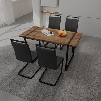 NicBex Dining Room Table Set for 4 Morden Dining Table Set with Oak MDF Tabletop, Metal Legs and 4 PU Chairs for Home Office