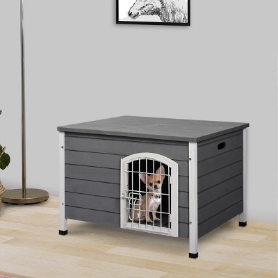 Modern Wooden Small Dog Crate with Wire Door and Removable Bottom,Furniture Style Indoor Kennel for Miniature Pets - LAOTIES