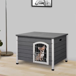 Modern Wooden Small Dog Crate with Wire Door and Removable Bottom,Furniture Style Indoor Kennel for Miniature Pets - LAOTIES - 1 of 4