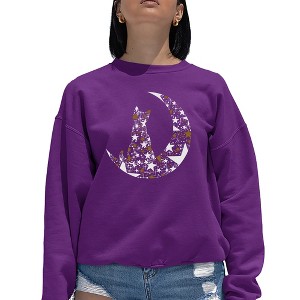 LA Pop Art Cat Sitting On Moon - Women's Word Art Crewneck Sweatshirt - 1 of 4