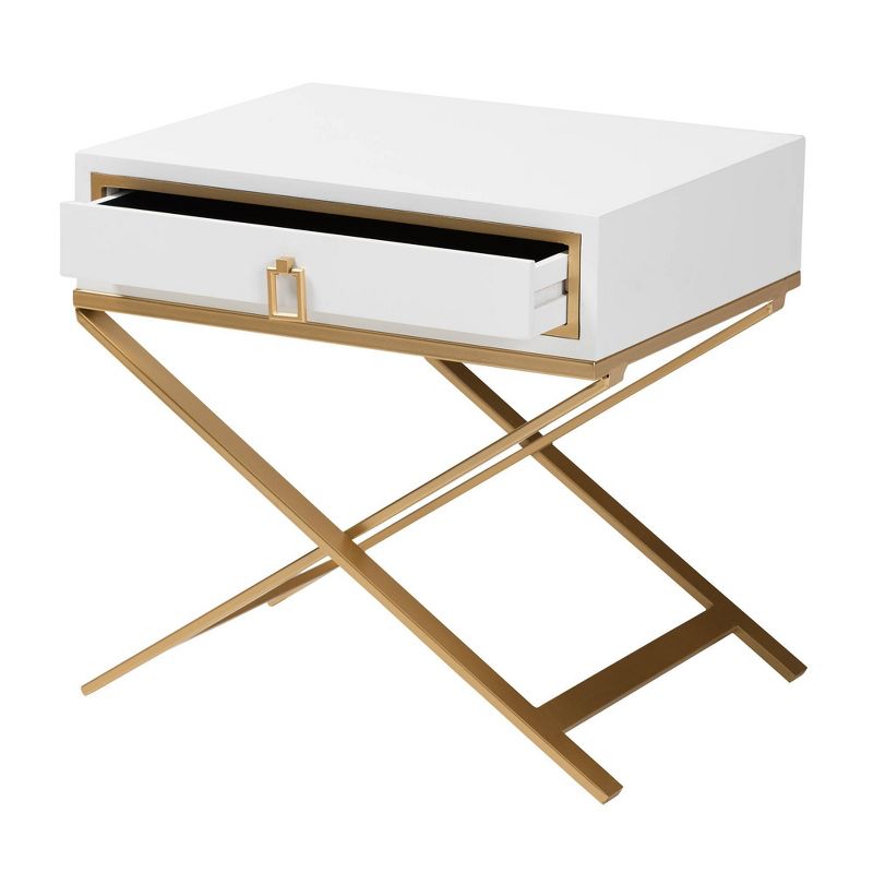 Lilibet Wood and Metal 1 Drawer End Table White/Gold - Baxton Studio, 4 of 12