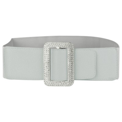 INSPIRE CHIC Women's Stretchy Faux Leather Rhinestone Buckle Wide Elastic Belts Waistband