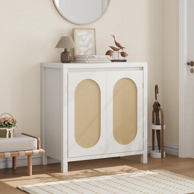 Coolmee Mid Century Sideboard Buffet - Retro Storage Cabinet with Rattan Doors & Adjustable Shelf, Accent Console for Living Room, Dining Room