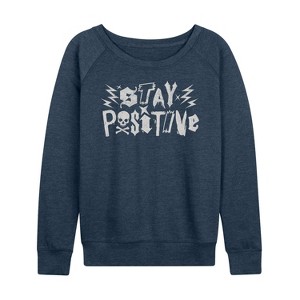 Women's - Instant Message - Stay Positive Punk Lightweight French Terry Wide Neck Long Sleeve Shirt - 1 of 4