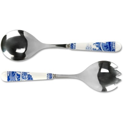 Spode Blue Italian Set of 2 Salad Servers, 10", Blue & White