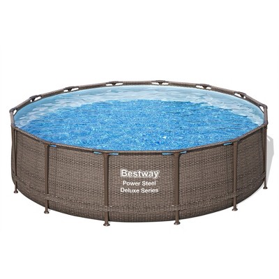 Bestway Power Steel 14’ x 42” Round Above Ground Outdoor Backyard Swimming Pool Set with 1,000 GPH Filter Pump, Ladder, and Pool Cover