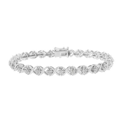 Haus of Brilliance Silver Round-Cut Diamond Accent Floral Cluster and "X" Link Bracelet