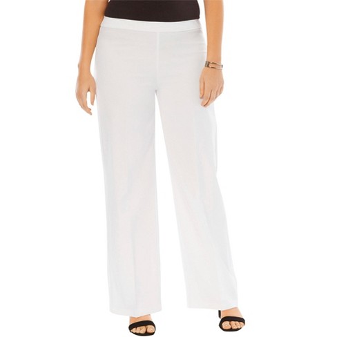 Roaman's Women's Plus Size Tall Wide-Leg Bend Over® Pant, 18 T - White