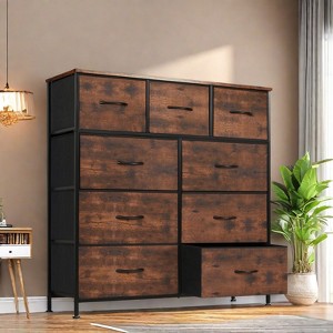 GlasFlength Decorative Storage Cabinets Tall Dresser Fabric Storage Tower ,Wooden Top for Kid Room, Entryway, Nursery, Brown 39.37"*11.8"*39.37" - 1 of 4