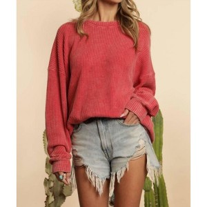 Women's Waffle Mineral Dyed Loose Sweatshirt - Blue Buttercup - 1 of 3