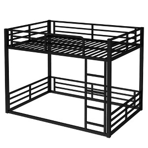 Bellemave Full over Full Metal Bunk Bed for Kids, Teens & Adults, Space-Saving Floor Bunk with Guardrails, Heavy-Duty, Noise-Reduced, Black - 1 of 4