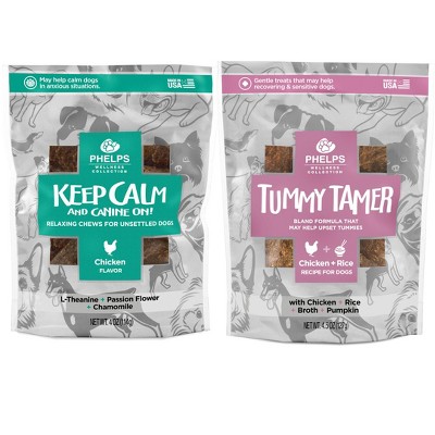 Phelps Wellness Collection Keep Calm & Canine On and Tummy Tamer Dog Treats 4.5 oz, Variety Pack