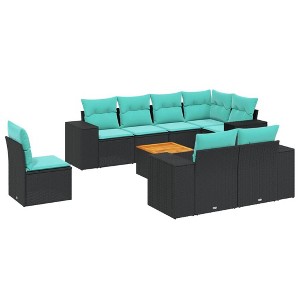 vidaXL 9 Piece Patio Sofa Set with Cushions Black Poly Rattan - 1 of 4