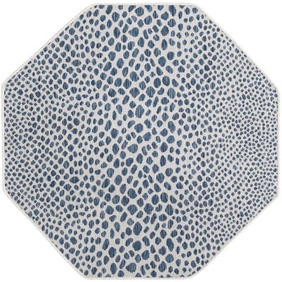 Octagon Blue and Ivory Synthetic Outdoor Rug
