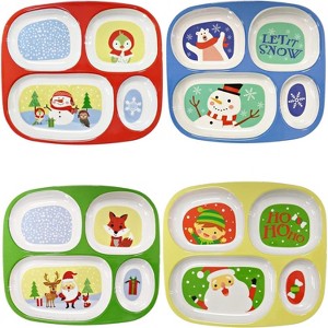 4E's Novelty Christmas Dinnerware Set: 4 BPA-free melamine plates for kids, festive and sectional, dishwasher safe. Perfect for holiday meals! - 1 of 4
