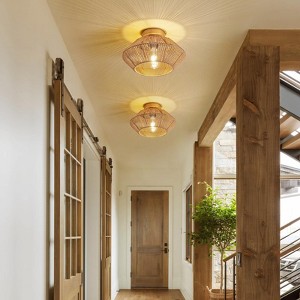 Ludomide 12.6" Boho Light Fixture, Hand-Woven Flush Mount Boho Chandelier, Farmhouse Rattan Ceiling Light Fixture for Hallway Bedroom Foyer Nursery - 1 of 4