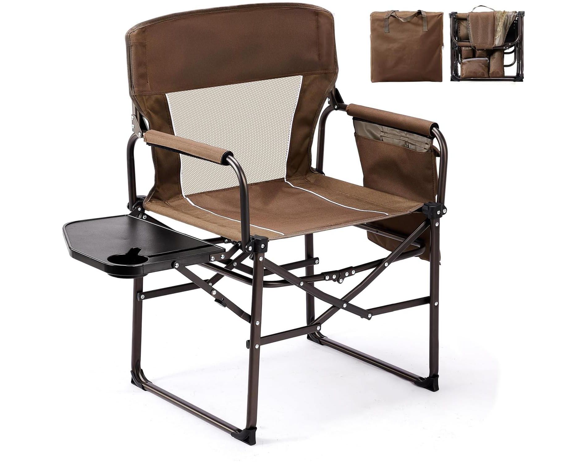 VINGLI Camping Chairs,Portable  Directors Chair, Camping Chair with Side Table & Carry Bag，Heavy Duty Camping Chairs for Adults