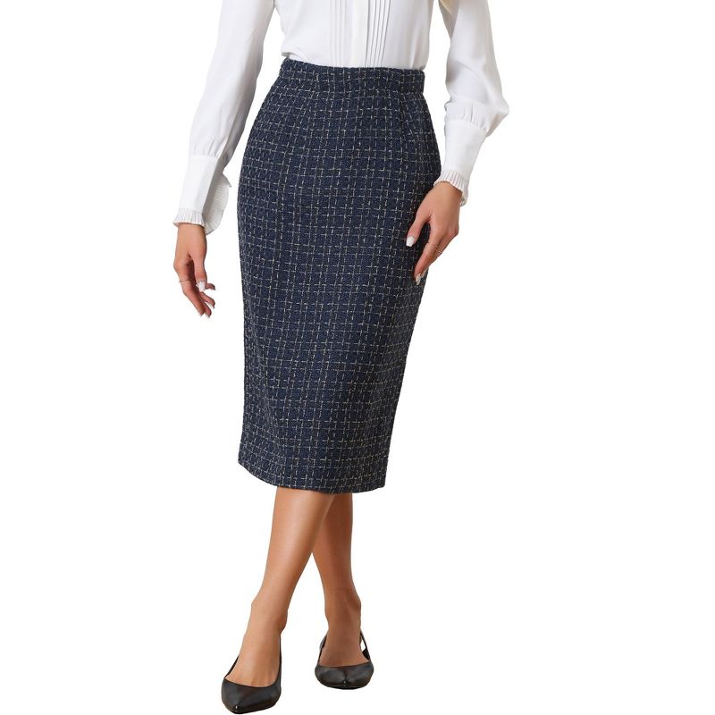 Allegra K Women's Plaid Tweed High Waist Work Office Bodycon Pencil Skirt, 1 of 6