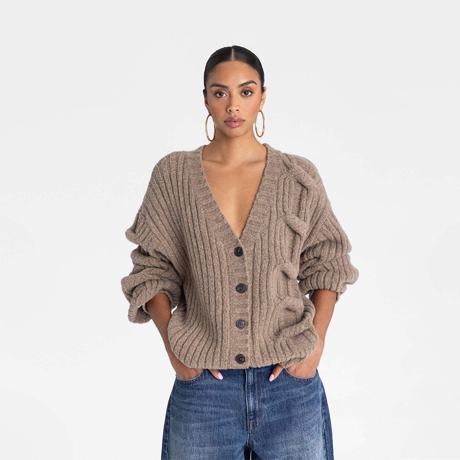 KBB by KAHLANA Women's 'The Cable Mix Cardi' - Tan