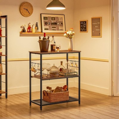 Rustic Brown and Black Kitchen Island with Metal Frame and Shelves