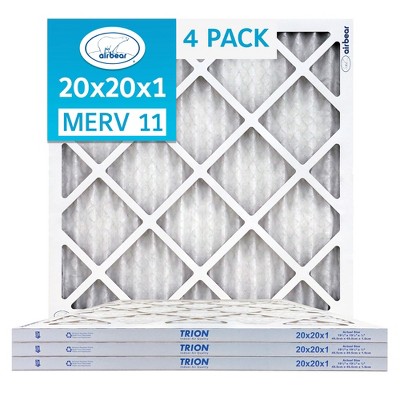 Trion MERV 11 Air Bear 20 x 20 x 1" High Efficiency High Dust Holding Capacity Pleated HVAC Filter with Durable Double Wall Frame Design, 64Pack