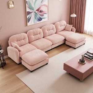 140" Chenille U-Shaped Modular Sectional Sofa with Ottoman - 1 of 4