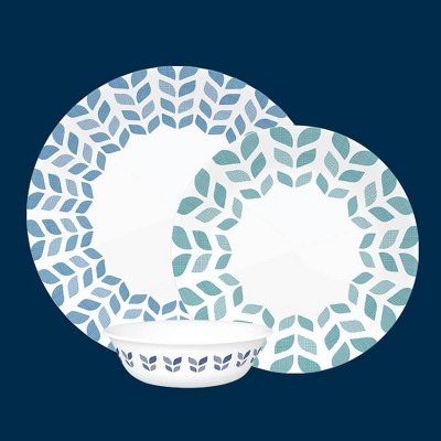 Northern Pines 12-Piece White and Blue Glass Dinnerware Set