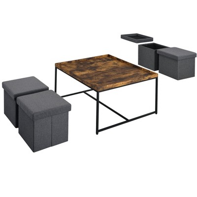 NicBex Modern Square Coffee Table Set of 5 with 4 Storage Stools and Metal Frame for Living Room