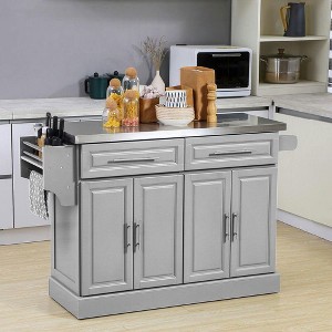 Resenkos Mobile Kitchen Cart with Stainless Top, Drawers & Integrated Racks, Gray - 1 of 4