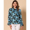 Allegra K Women's Floral Tie V Neck Chiffon Ruffle Trumpet Sleeve Blouse - 2 of 4