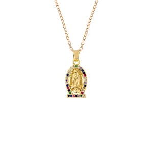 Anna-Kaci Gold Plated Crystal Rhinestone Mary Catholic Necklace Christian Jewelry for Women - 1 of 4
